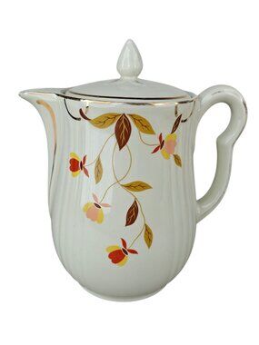 Vintage Ceramic Hall's Superior Pitcher With Lid 8" Floral Pattern Autumn Leaf